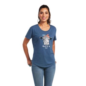 Ariat Ariat Moo SA T-Shirt Blau | qAoUWZ7r