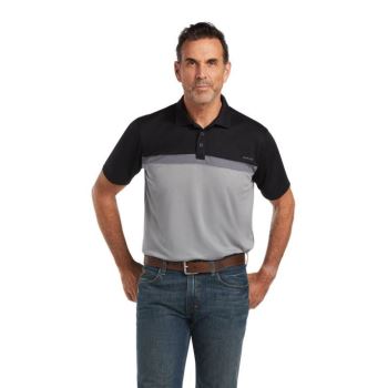 Ariat Color Block Fitted Polo Schwarz Grau | caj7EPDT