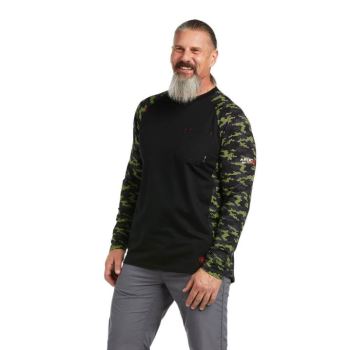 Ariat FR AC Stretch Camo Baseball T-Shirt Schwarz Hellgrün Camouflage | 6qvTVyv8