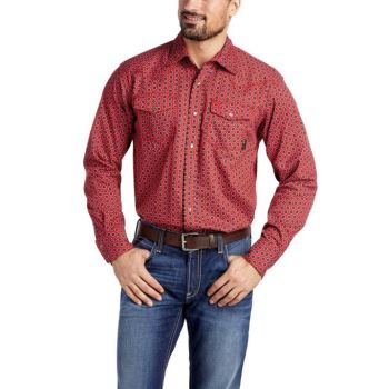 Ariat FR Lubbock Retro Fit Snap Arbeits Shirt Tiefesrot | 2jxokfD9