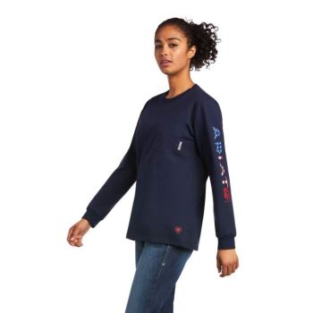 Ariat FR Stretch Logo T-Shirt Navy | GpIMQ0wz