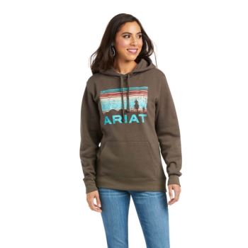 Ariat REAL Arm Logo Hoodie Banyan Bark | HShH0o5Z