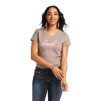 Ariat REAL Logo Script Klassische Fit Tee Iron Heather | HG5Wp53x