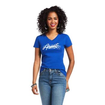 Ariat REAL Logo Script Klassische Fit Tee Blau | VeWWpFSN