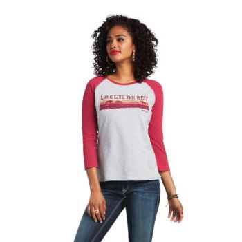 Ariat REAL Long Live Baseball Tee Rot Grau | znXfX93u