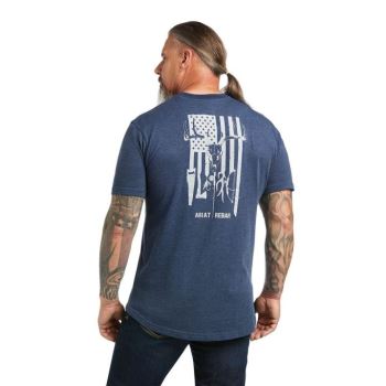 Ariat Rebar Baumwoll Strong American Outdoors T-Shirt Navy | R0i89NF4