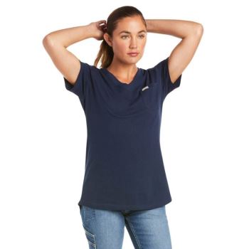 Ariat Rebar Baumwoll Strong V-Neck Top Navy | qAQ5BRDF