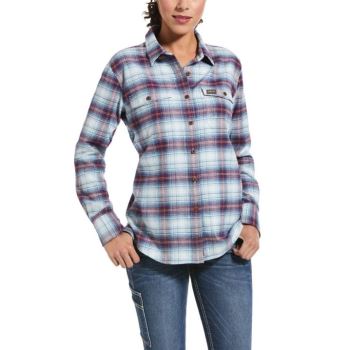 Ariat Rebar Flannel DuraStretch Arbeits Shirt Blau | eS1Ai4ER