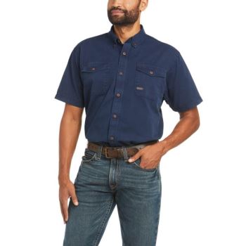 Ariat Rebar Washed Twill Arbeits Shirt Navy | cBjXngo4