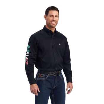 Ariat Team Logo Twill Klassische Fit Shirt Schwarz | IHCDlp2R