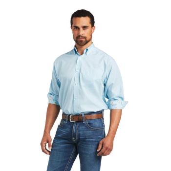 Ariat Wrinkle Free Solid Pinpoint Oxford Klassische Fit Shirt Blau | YG91pdOm