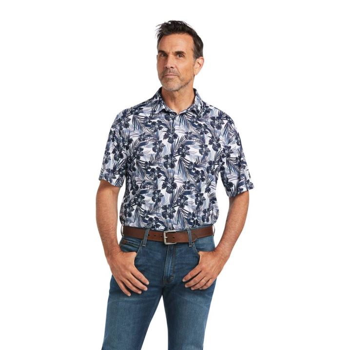 Ariat All Over Print Polo Weiß | Grt4th5f