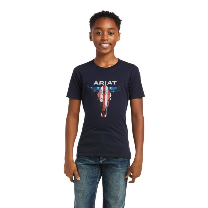 Ariat Ariat American Steer T-Shirt Navy | 13ZbcnKx