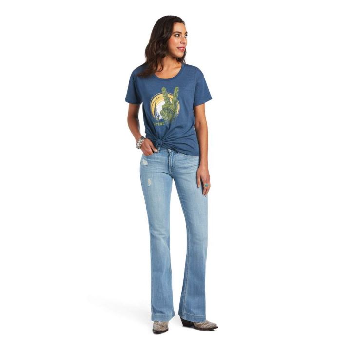 Ariat Ariat Cactus Peace T-Shirt Blau | 0dtRVyRk