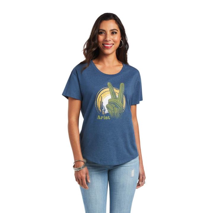 Ariat Ariat Cactus Peace T-Shirt Blau | 0dtRVyRk