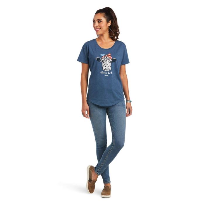 Ariat Ariat Moo SA T-Shirt Blau | qAoUWZ7r