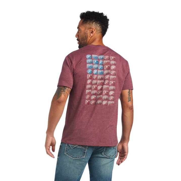 Ariat Ariat Schnallen Flag T-Shirt Bordeaux | G5erTDaS