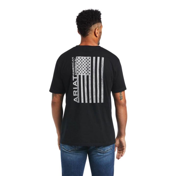 Ariat Ariat Woodgrain Flag T-Shirt Schwarz | YUX3AqvM