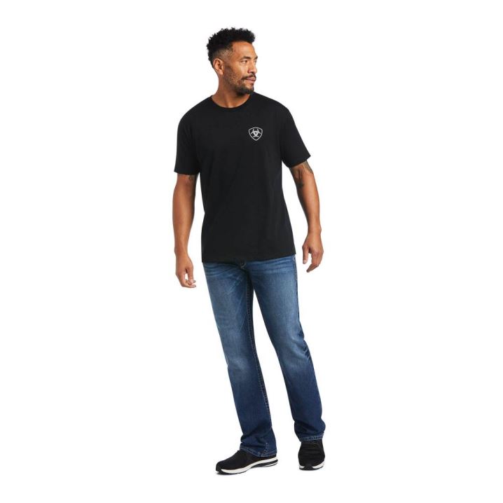 Ariat Ariat Woodgrain Flag T-Shirt Schwarz | YUX3AqvM