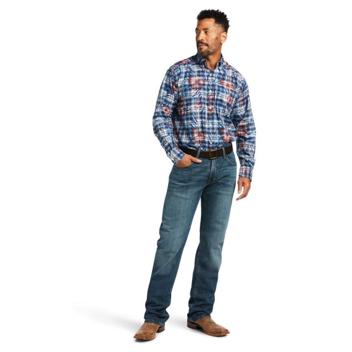 Ariat August Klassische Fit Shirt Blau | KQTRl9nR