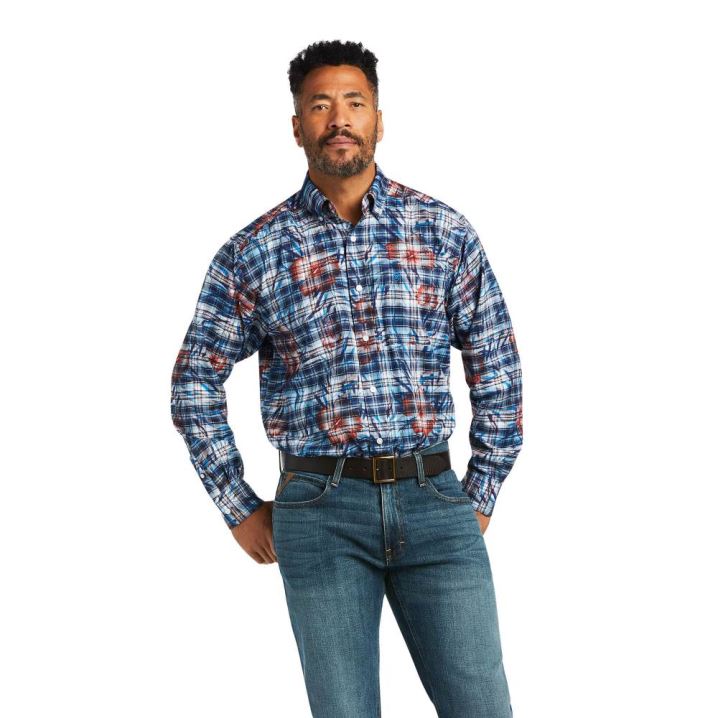 Ariat August Klassische Fit Shirt Blau | KQTRl9nR