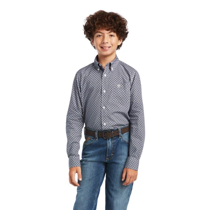 Ariat Bo Klassische Fit Shirt Dunkelgrau Blau | tCMVPYIW