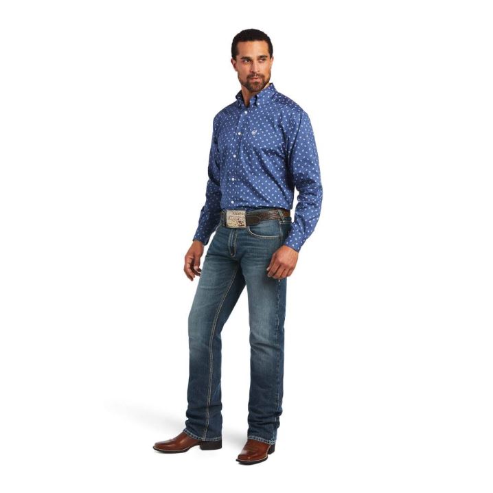 Ariat Brycen Stretch Klassische Fit Shirt Dunkelgrau Blau | MufhipQZ