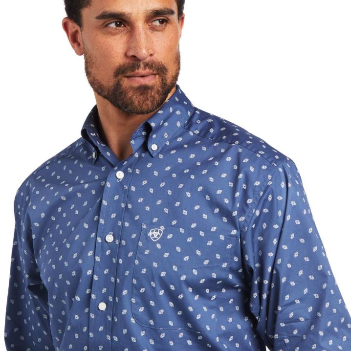 Ariat Brycen Stretch Klassische Fit Shirt Dunkelgrau Blau | MufhipQZ