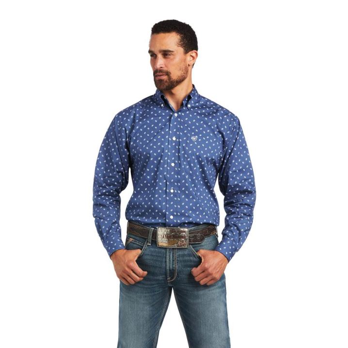 Ariat Brycen Stretch Klassische Fit Shirt Dunkelgrau Blau | MufhipQZ