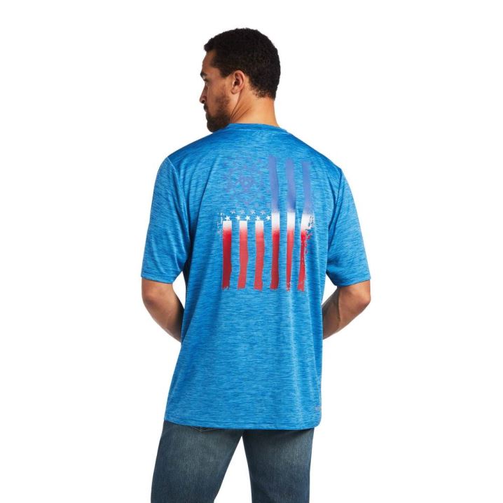 Ariat Charger Vertical Flag Tee Blau | A3GGXJdC