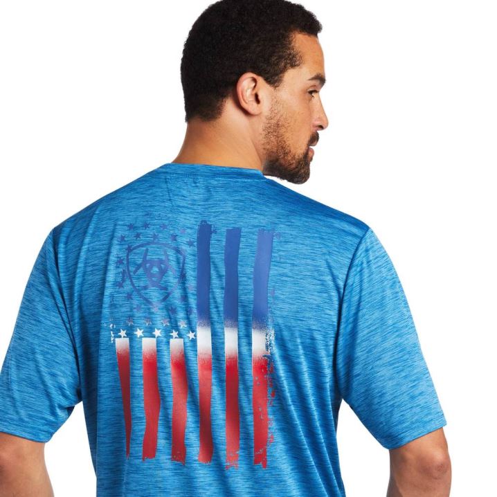 Ariat Charger Vertical Flag Tee Blau | A3GGXJdC