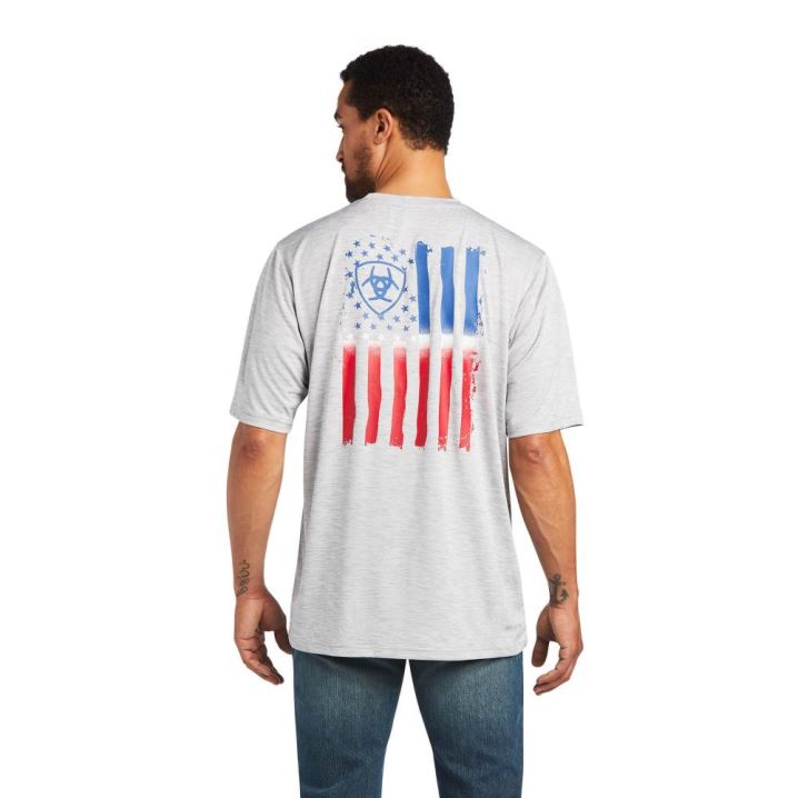 Ariat Charger Vertical Flag Tee Grau | 0ghqSayv