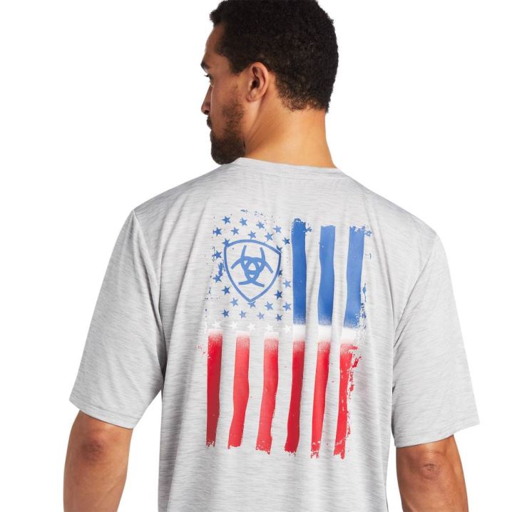 Ariat Charger Vertical Flag Tee Grau | 0ghqSayv