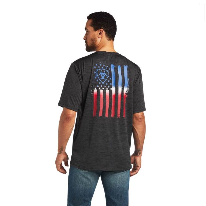 Ariat Charger Vertical Flag Tee Tiefesgrau | KpxQsQgk