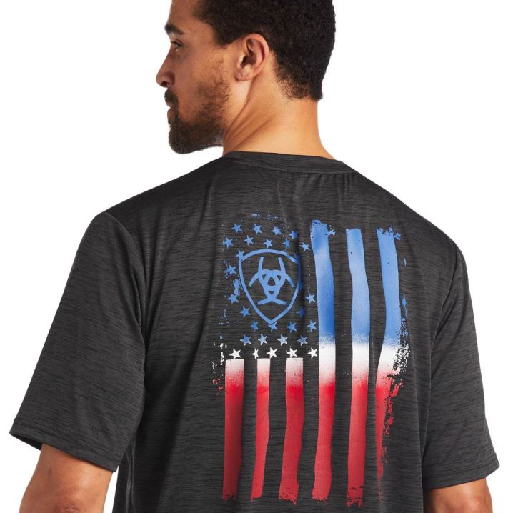 Ariat Charger Vertical Flag Tee Tiefesgrau | KpxQsQgk