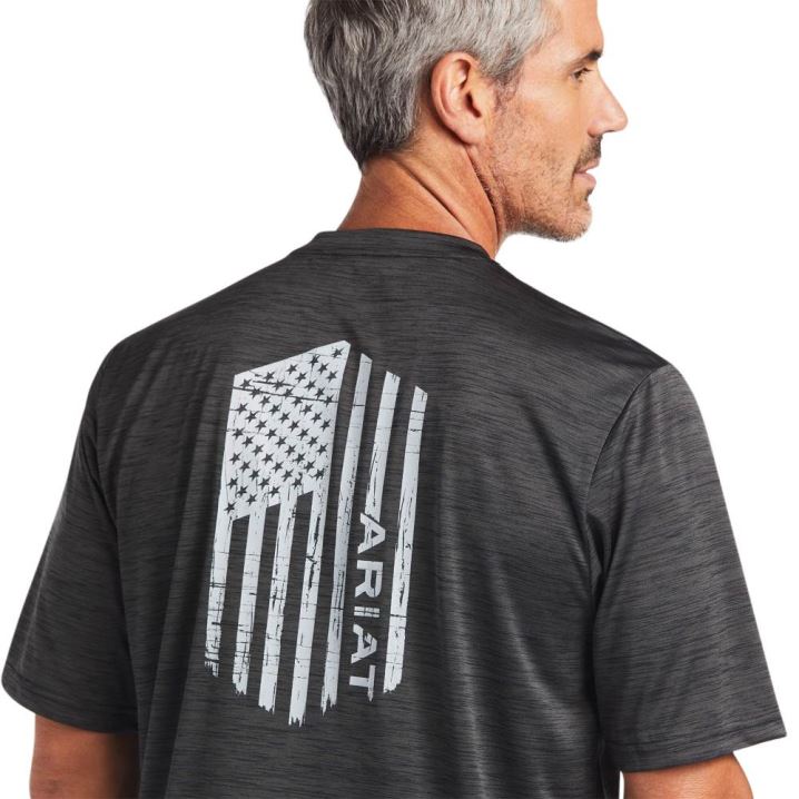 Ariat Charger Vertical Flag Tee Tiefesgrau | VHyNYbro