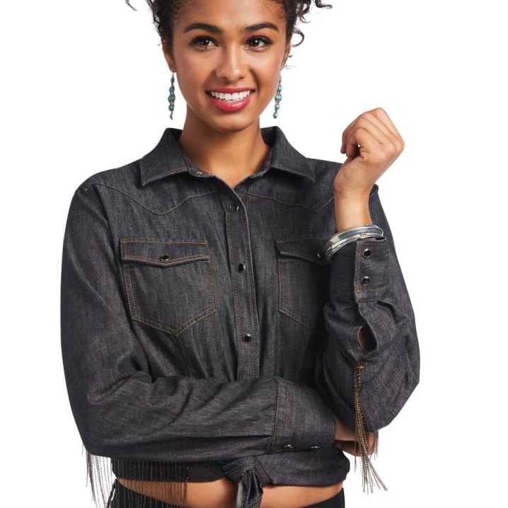 Ariat Denim Fringe Shirt Schwarz | XBi0953H