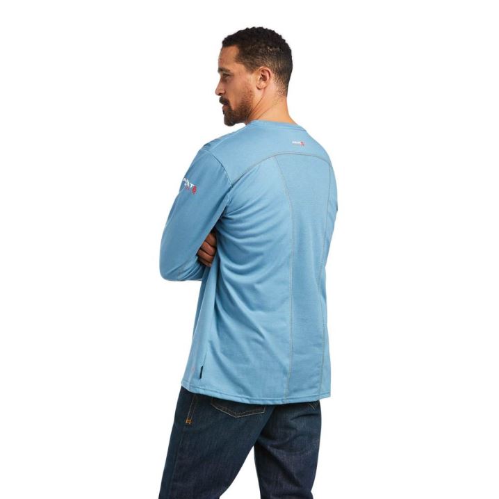 Ariat FR AC Crew T-Shirt Grau Blau | Iqk3FbQ1