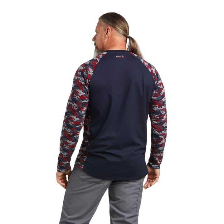 Ariat FR AC Stretch Camo Baseball T-Shirt Navy | vdTGLuET