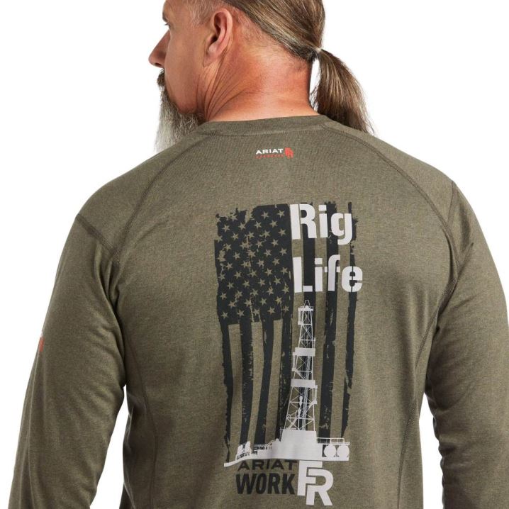 Ariat FR Air Rig Life Graphic T-Shirt Olivgrün | wOLQQOiT