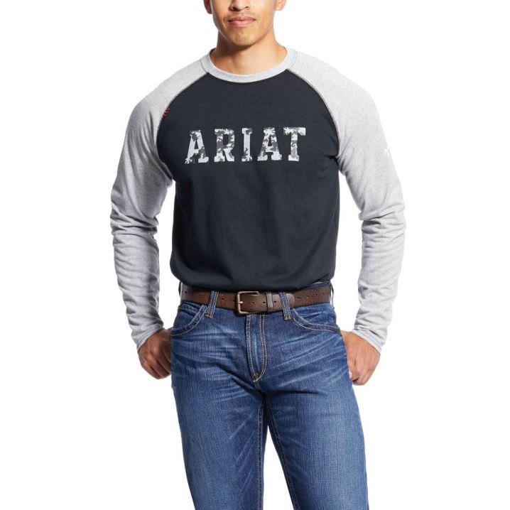 Ariat FR Baseball Logo T-Shirt Grau Camouflage | LDwuUmbQ