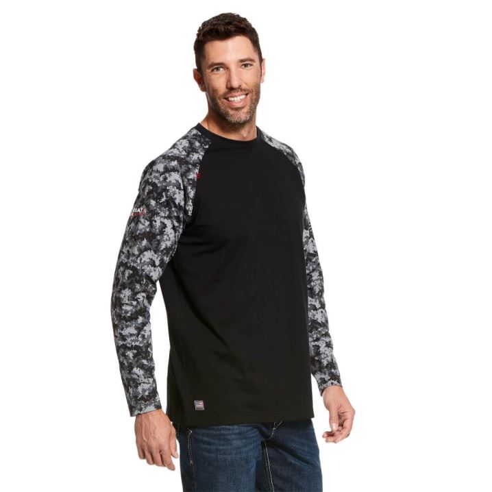 Ariat FR Baseball T-Shirt Schwarz Camouflage | JYvCErdW