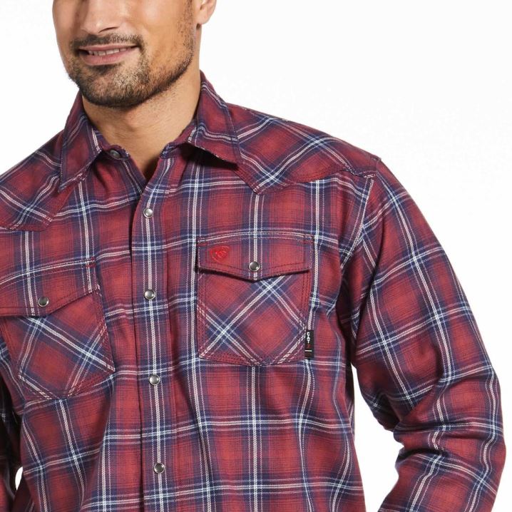 Ariat FR Colquitt Retro Fit Snap Arbeits Shirt Braun Rot | CjIulOEw