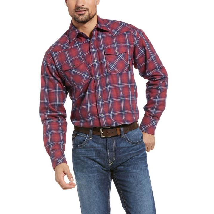 Ariat FR Colquitt Retro Fit Snap Arbeits Shirt Braun Rot | CjIulOEw