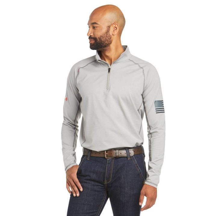 Ariat FR Combat Stretch Patriot 1/4 Zip Arbeits Shirt Silber | 50M1czqu