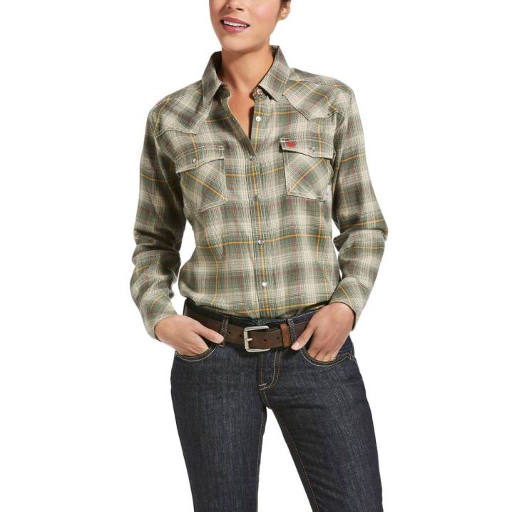 Ariat FR Connally Retro Fit Snap Arbeits Shirt Weiß | ARUioyIH