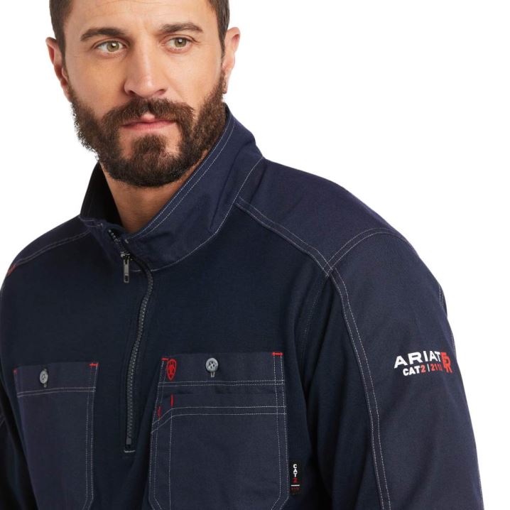 Ariat FR DuraLight 1/4 Zip Arbeits Shirt Navy | rZxHULVU