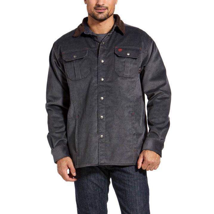 Ariat FR DuraStretch Sherpa-lined Corduroy Shirt Jacket Grau | uwfghW0b