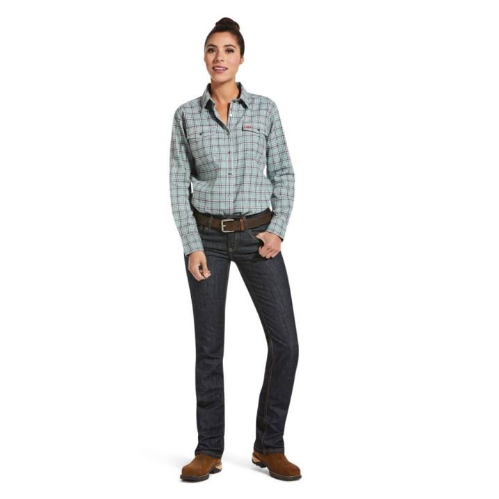 Ariat FR Eberly Snap Arbeits Shirt Blau | I0zLIpGl