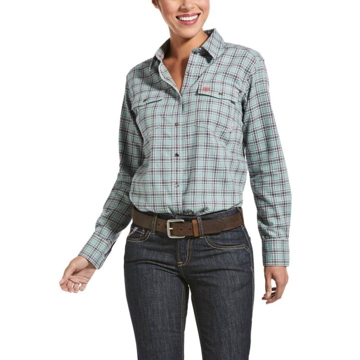 Ariat FR Eberly Snap Arbeits Shirt Blau | I0zLIpGl